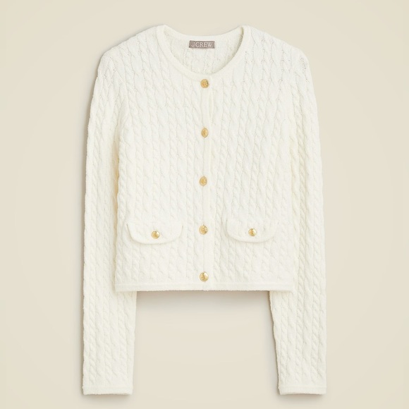 NWT J.Crew Odette cable-knit sweater lady jacket in cotton-blend bouclé - Picture 4 of 5